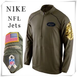 Nike NFL ONFIELD Jets Camo Pocket Half Zip Pullover Jersey Shirt Military Green